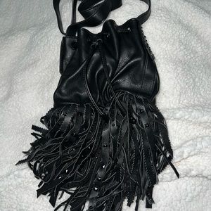 Steve madden bucket bag with Fringe Black New w/t